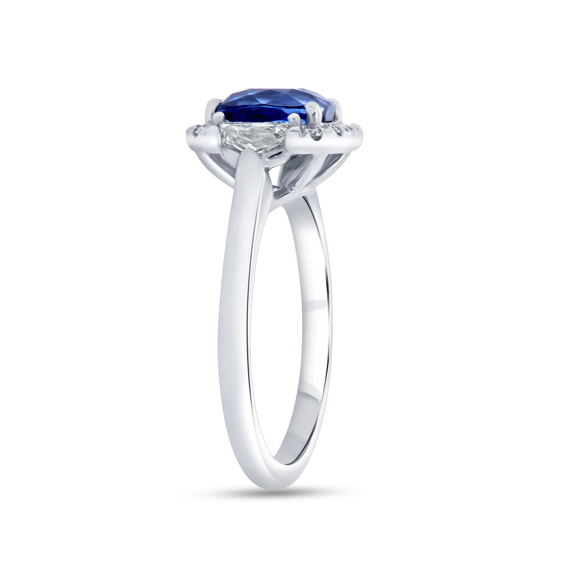 Uneek Precious Collection 3-Stone-Halo Cushion Cut Blue Sapphire Engagement Ring
