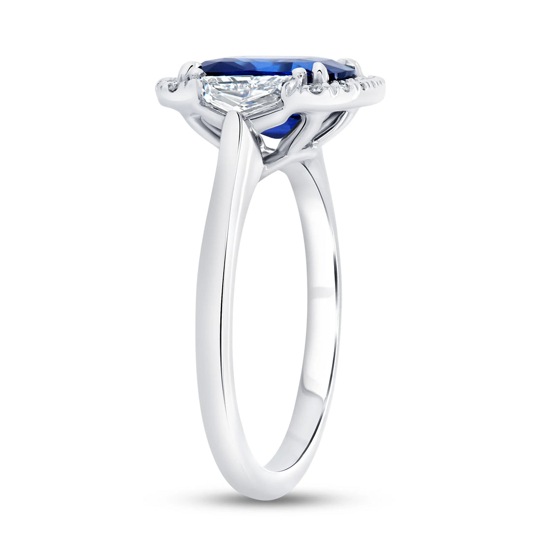 Uneek Precious Collection 3-Stone-Halo Cushion Cut Blue Sapphire Engagement Ring