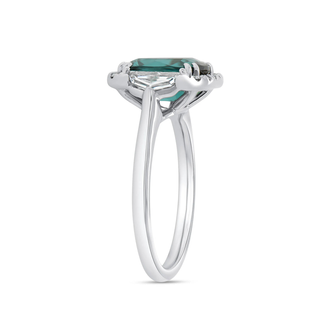 Uneek Precious Collection 3-Stone-Halo Cushion Cut Green Tourmaline Engagement Ring