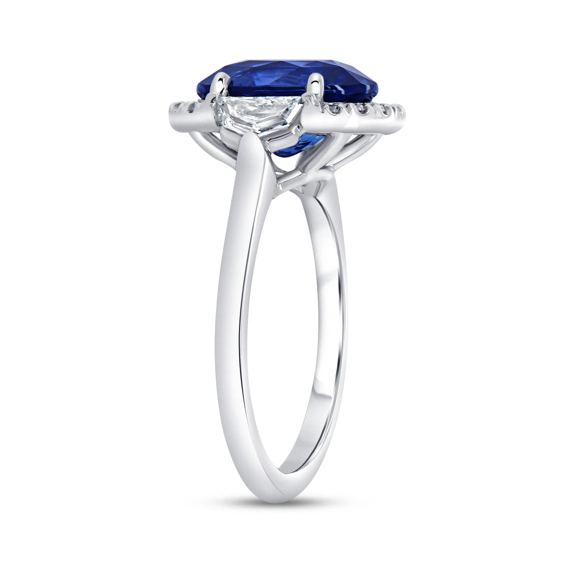 Uneek Precious Collection 3-Stone-Halo Oval Shaped Blue Sapphire Engagement Ring