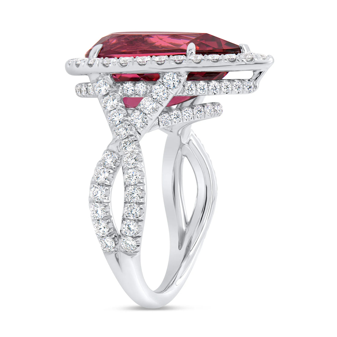 Uneek Precious Collection Double-Halo Pear Shaped Rubellite Anniversary Ring
