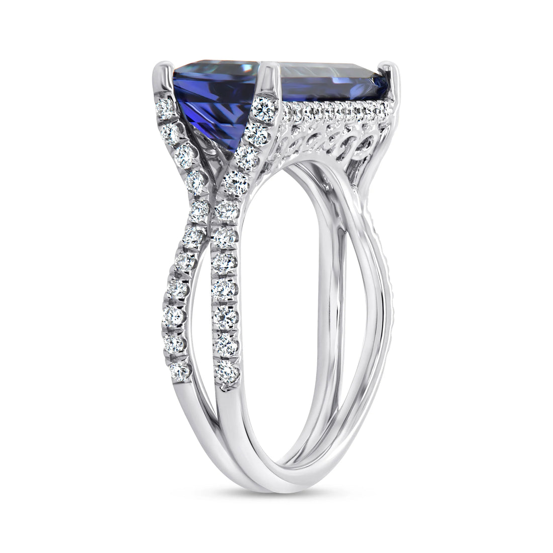 Uneek Precious Collection Split Emerald Cut Tanzanite Engagement Ring