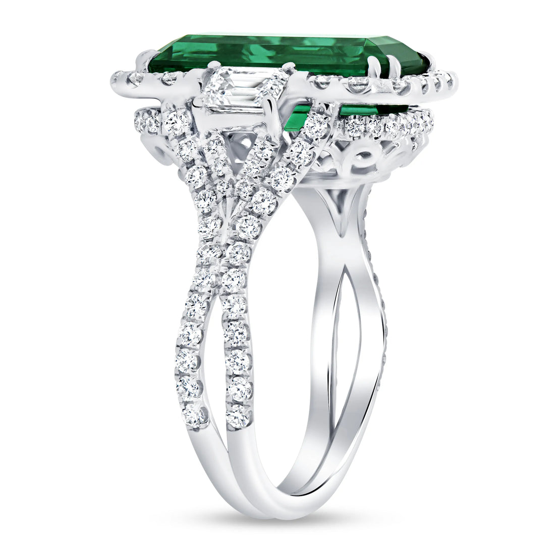 Uneek Precious Collection Halo Radiant Green Tourmaline Engagement Ring