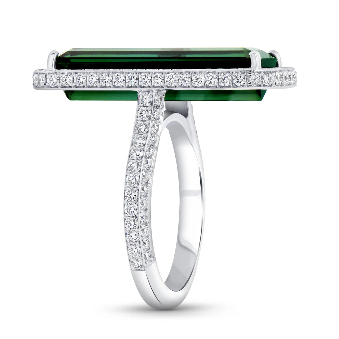 Uneek Precious Collection Halo Emerald Cut Green Tourmaline Engagement Ring