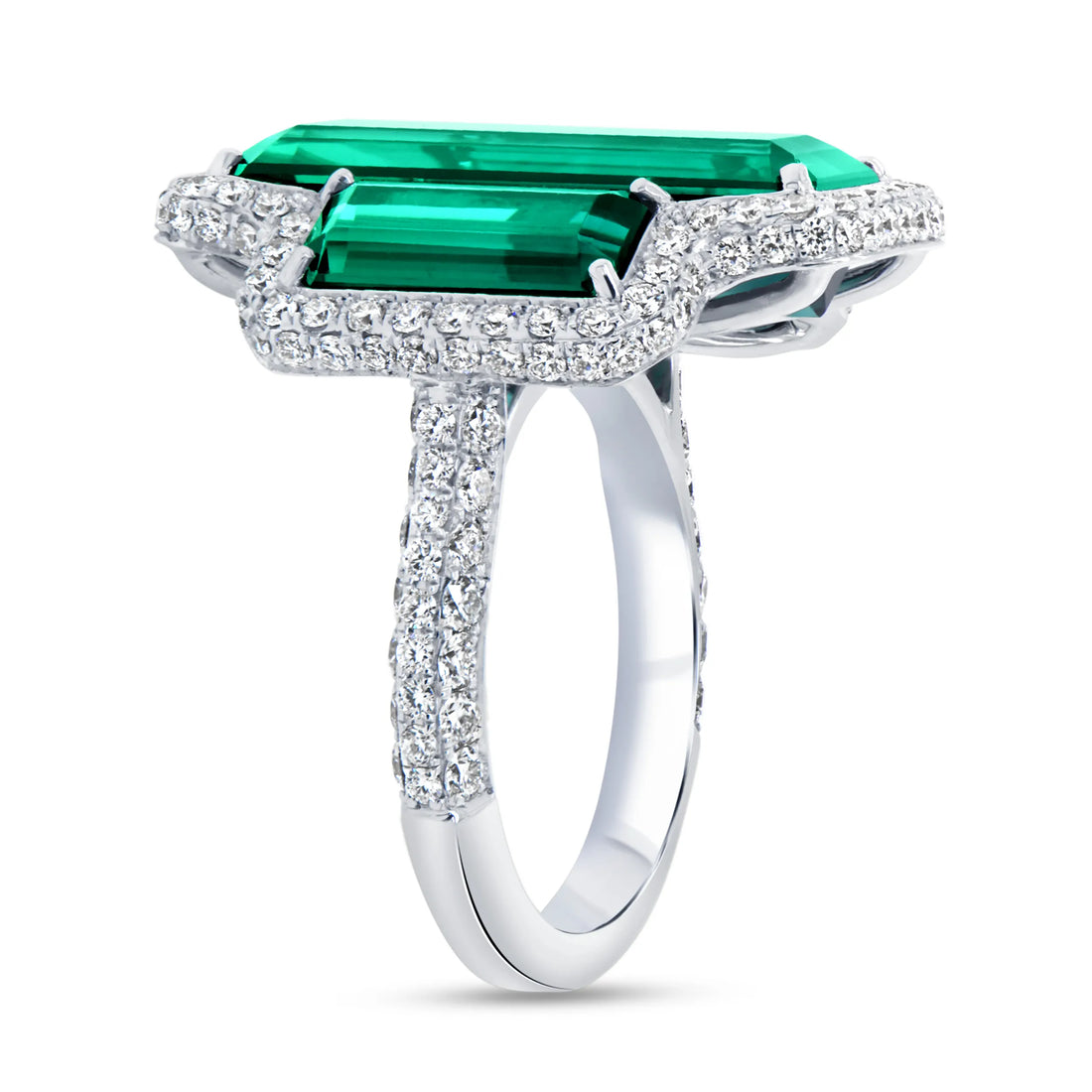 Uneek Precious Collection 3-Sided Emerald Cut Green Tourmaline Engagement Ring