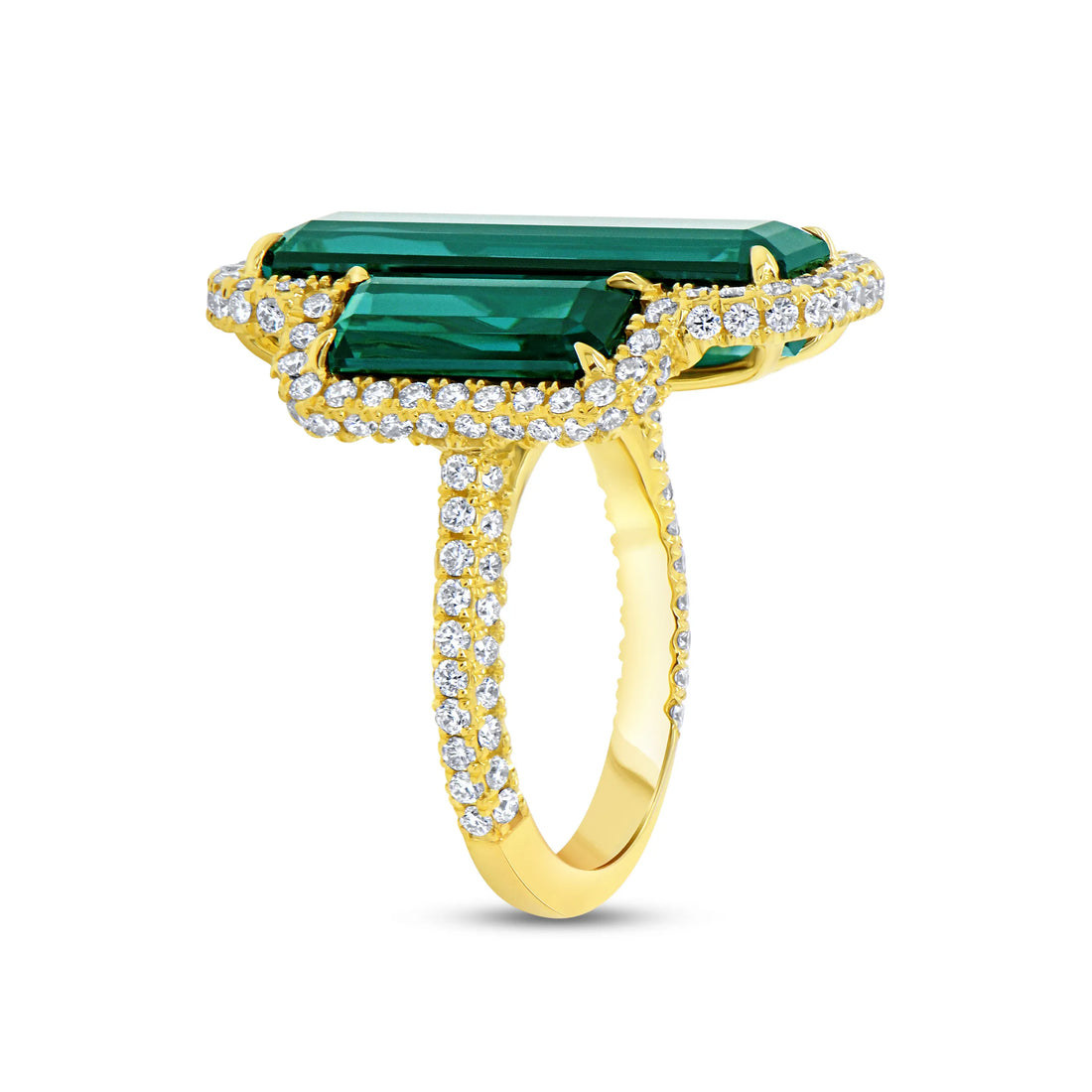 Uneek Precious Collection 3-Sided Emerald Cut Green Tourmaline Engagement Ring