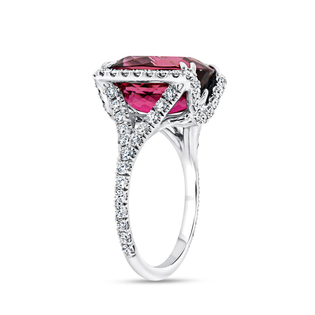 Uneek Precious Collection Halo Cushion Cut Rubellite Engagement Ring