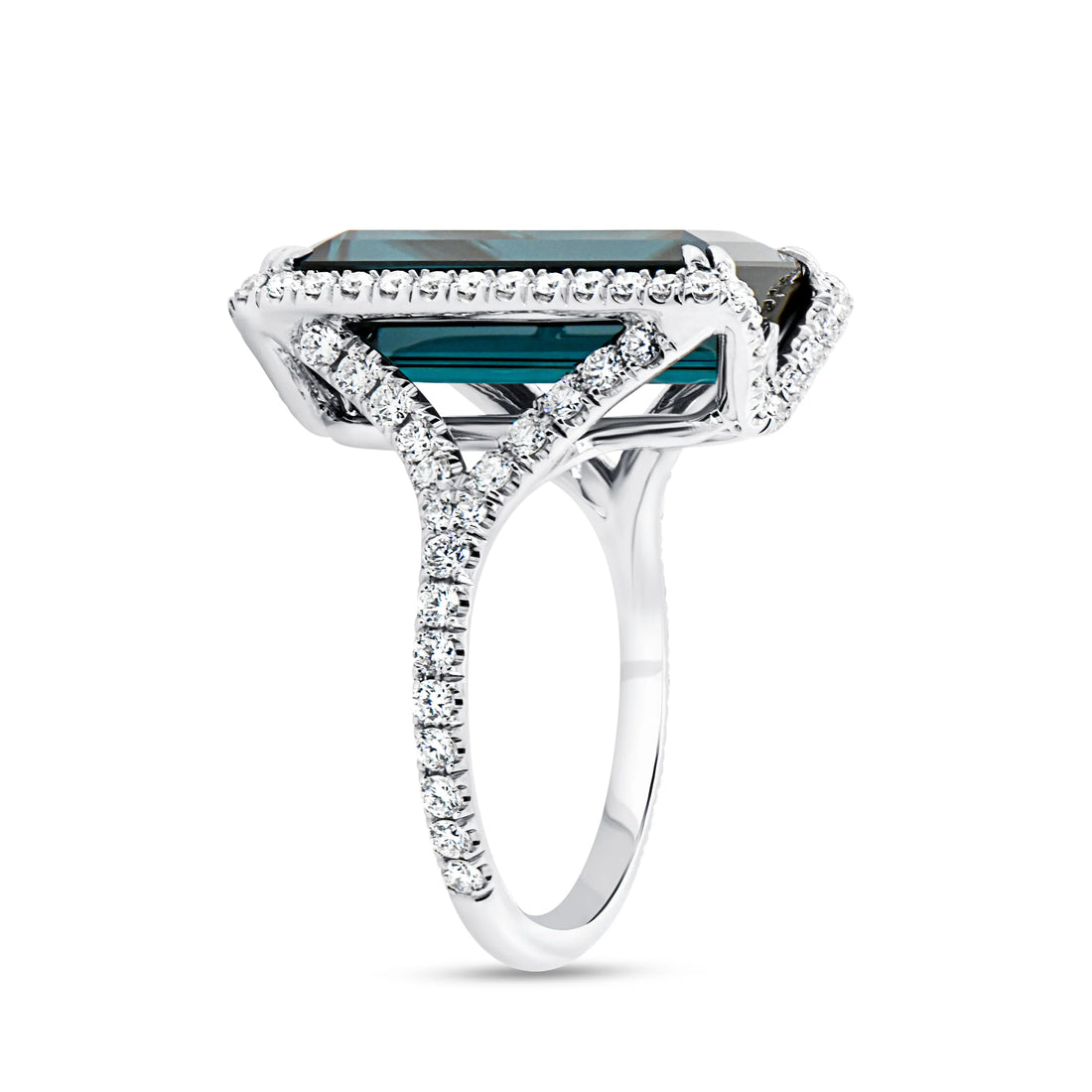 Uneek Precious Collection Halo Emerald Cut Green Tourmaline Engagement Ring