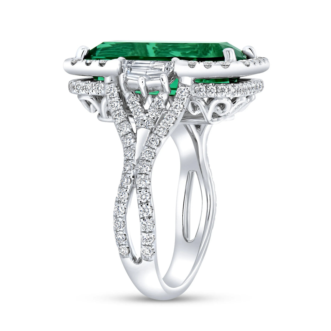 Uneek Precious Collection Halo Elongated Cushion Cut Green Tourmaline Fashion Ring