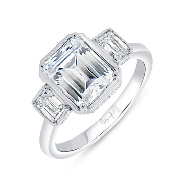 Uneek Alexandria Collection Three-Stone Emerald Cut Engagement Ring