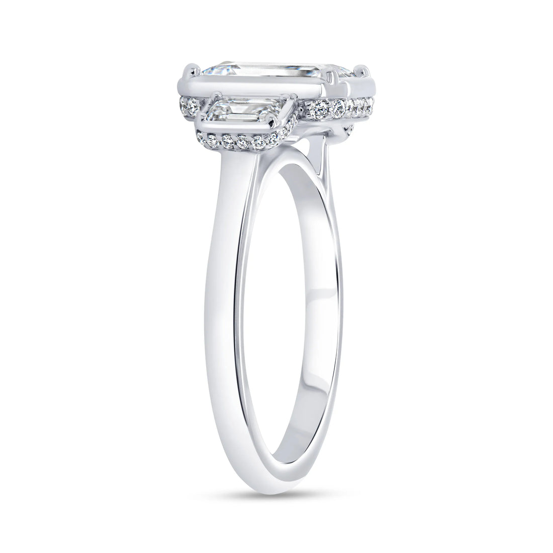 Uneek Alexandria Collection Three-Stone Emerald Cut Engagement Ring