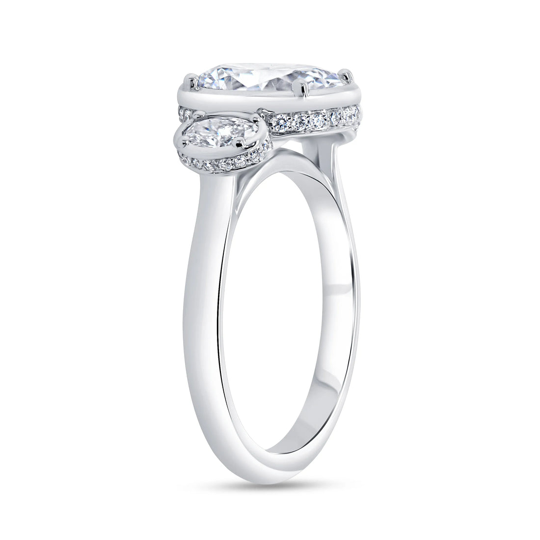 Uneek Alexandria Collection Three-Stone Oval Shaped Engagement Ring