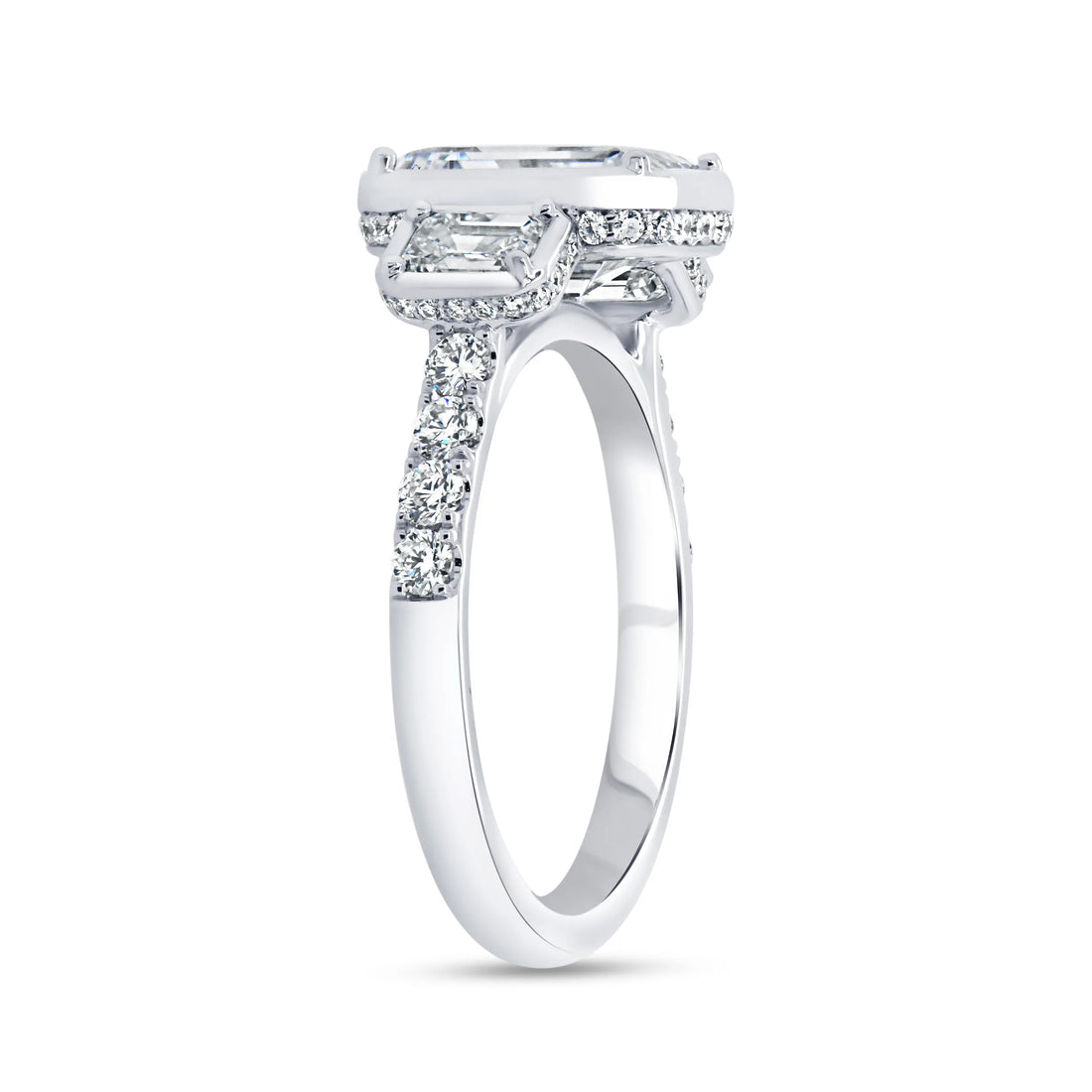 Uneek Alexandria Collection Three-Stone Emerald Cut Engagement Ring