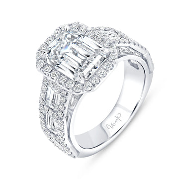 Uneek Signature Collection Halo Emerald Cut Diamond Engagement Ring
