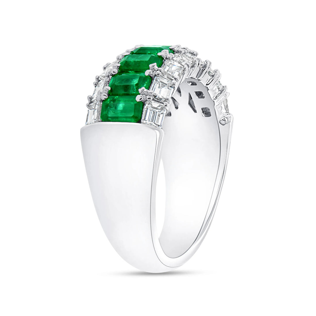 Uneek Precious Collection 3-Row Emerald Cut Green Diamond Anniversary Ring