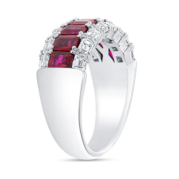 Uneek Precious Collection 3-Row Emerald Cut Ruby Anniversary Ring