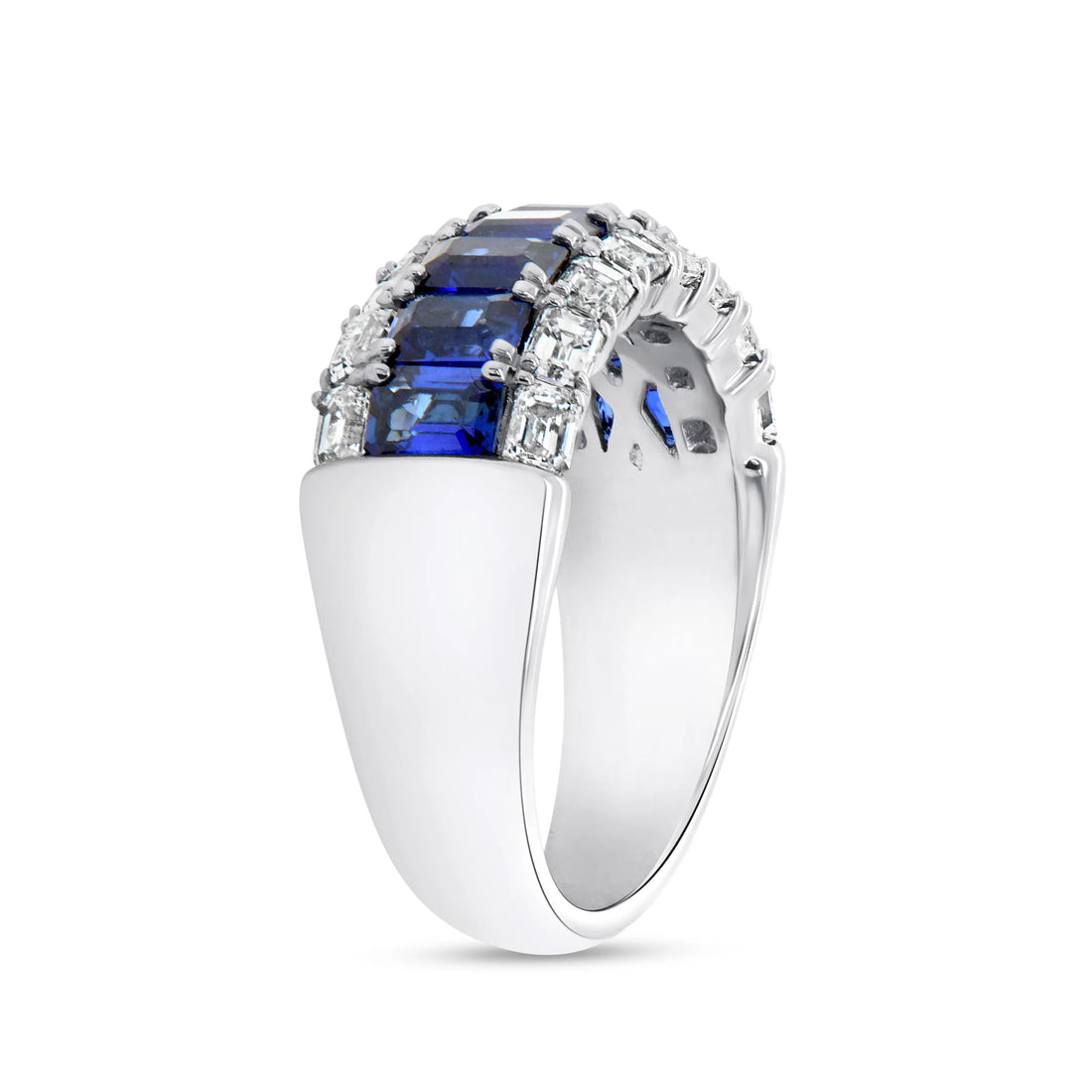 Uneek Precious Collection 3-Row Emerald Cut Blue Sapphire Anniversary Ring