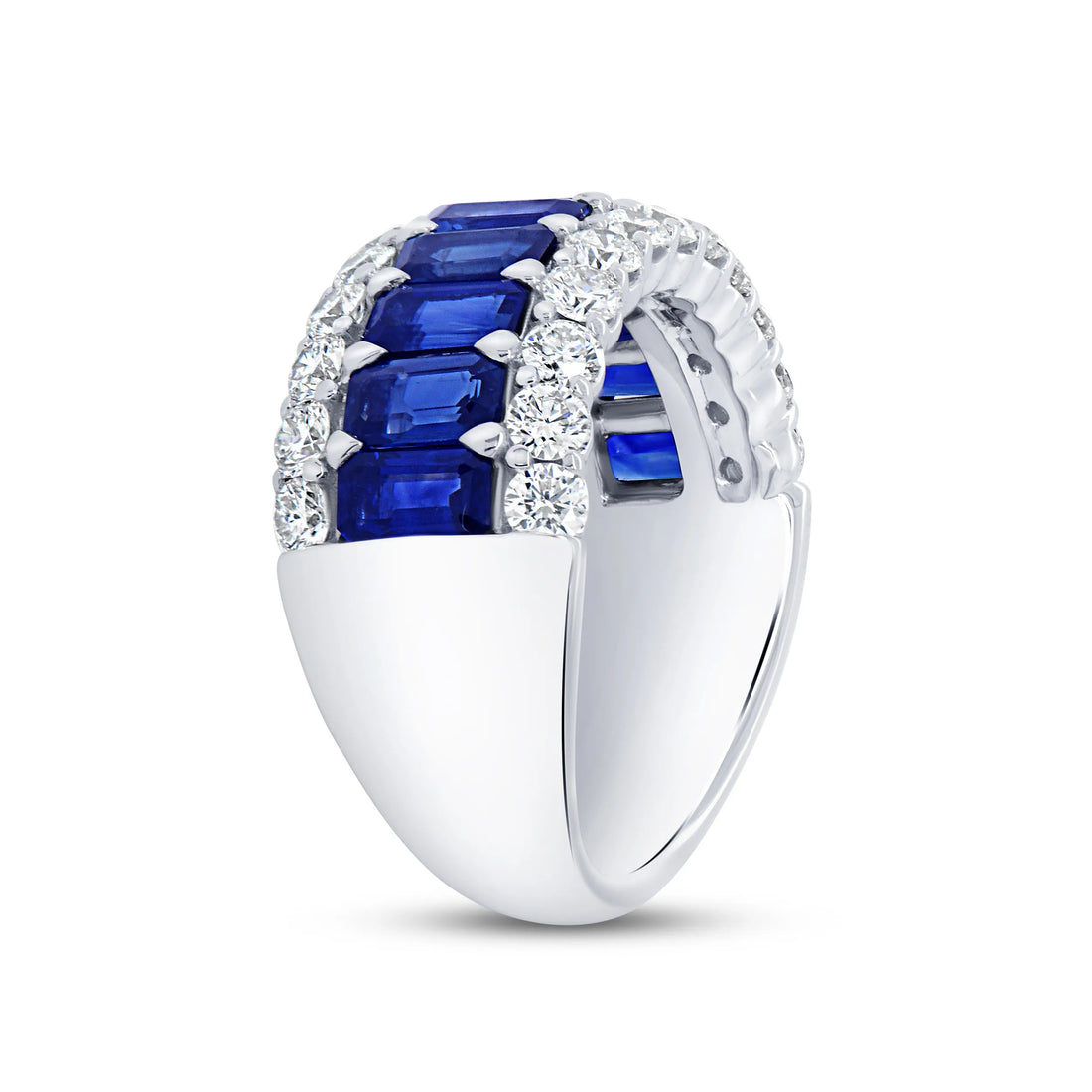 Uneek Precious Collection 3-Row Emerald Cut Blue Sapphire Anniversary Ring