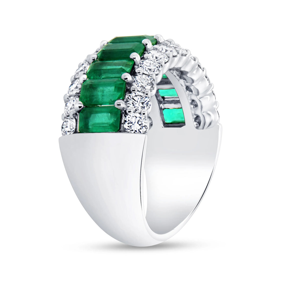 Uneek Precious Collection 3-Row Emerald Cut Emerald Anniversary Ring