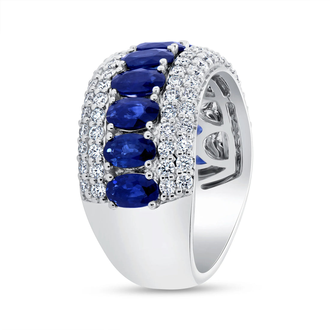 Uneek Precious Collection Multi-Row Oval Shaped Blue Sapphire Anniversary Ring