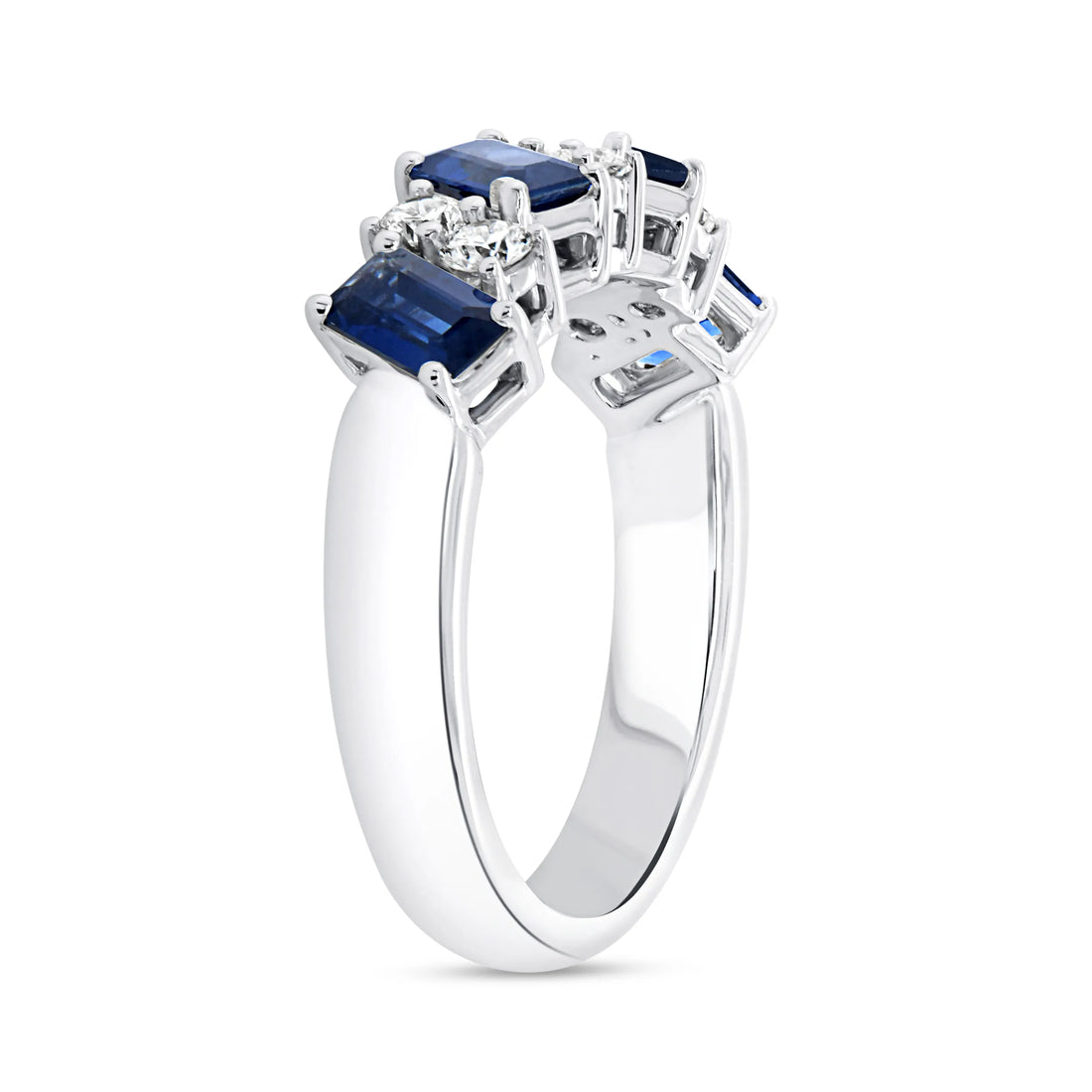 Uneek Precious Collection 1-Row Emerald Cut Blue Sapphire Anniversary Ring
