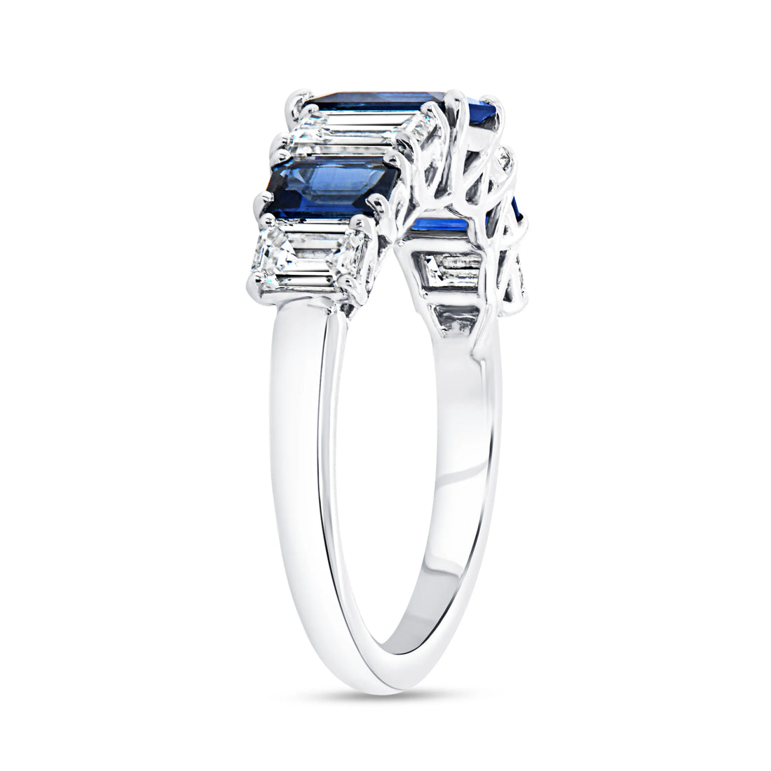 Uneek Precious Collection Seven-Stone Emerald Cut Blue Sapphire Anniversary Ring