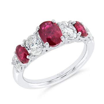 Uneek Precious Collection Seven-Stone Oval Shaped Ruby Anniversary Ring