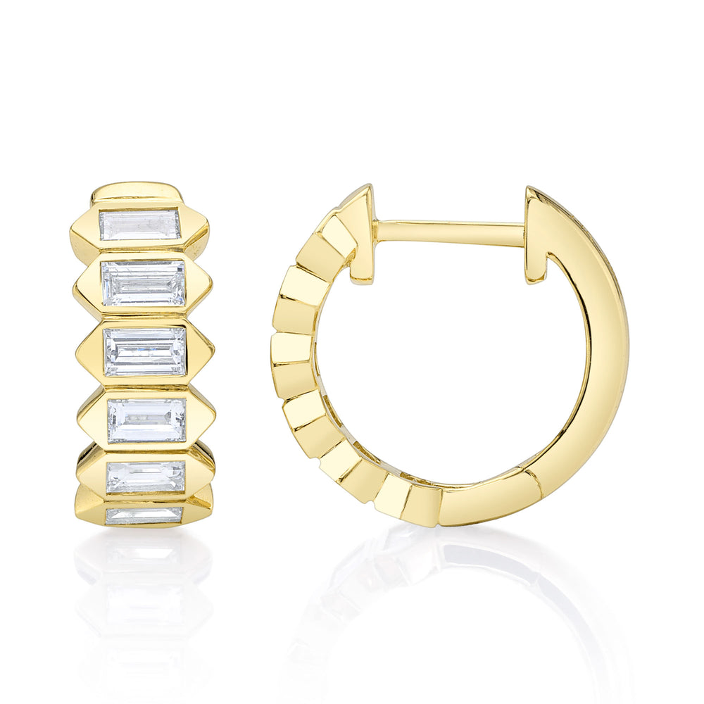 0.65Ct 14K Y/G Diamond Baguette Huggie Earring