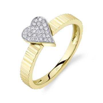 0.07Ct 14K Y/G Diamond Pave Ribbed Heart Ring
