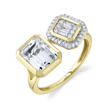 0.23Ct Diamond & 2.00Ct White Topaz 14K Y/G Baguette Lady'S Ring