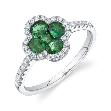 0.30Ct Diamond & 0.70Ct Emerald 14K W/G Clover Ring