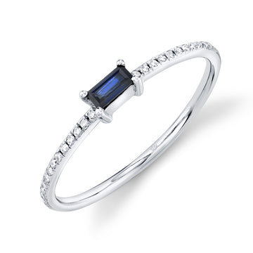 0.08Ct Diamond & 0.17Ct Blue Sapphire 14K W/G Lady'S Ring