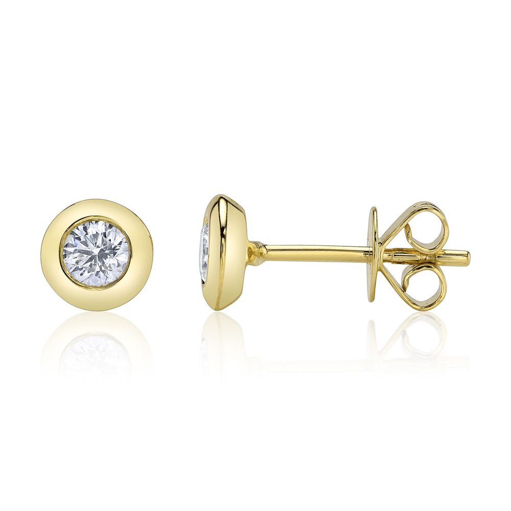 0.40Ct 14K Y/G Diamond Bezel Stud Earring