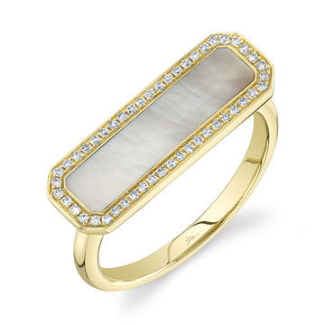 0.11Ct Diamond & 1.05Ct Mother Of Pearl 14K Y/G Bar Ring