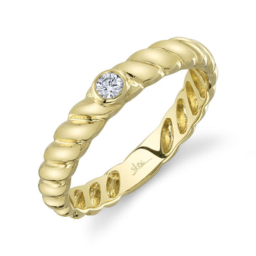 0.07Ct 14K Y/G Diamond Bezel Ribbed Ring