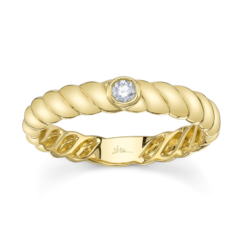 0.07Ct 14K Y/G Diamond Bezel Ribbed Ring