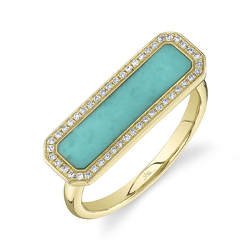 0.11Ct Diamond & 1.03Ct Composite Turquoise 14K Y/G Bar Ring