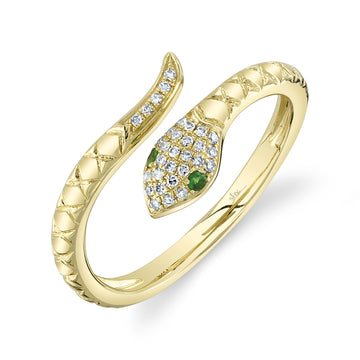 0.07Ct Diamond & 0.02Ct Green Garnet 14K Y/G Snake Ring