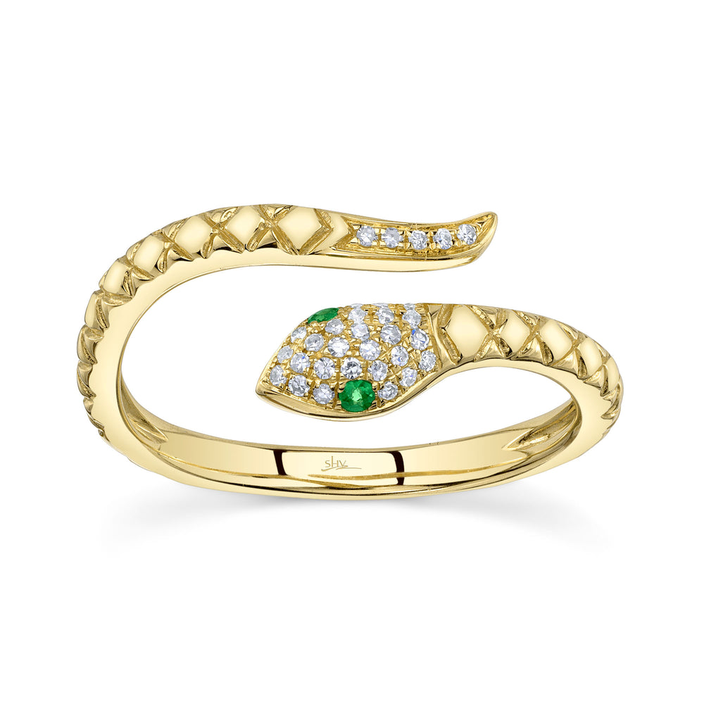 0.07Ct Diamond & 0.02Ct Green Garnet 14K Y/G Snake Ring