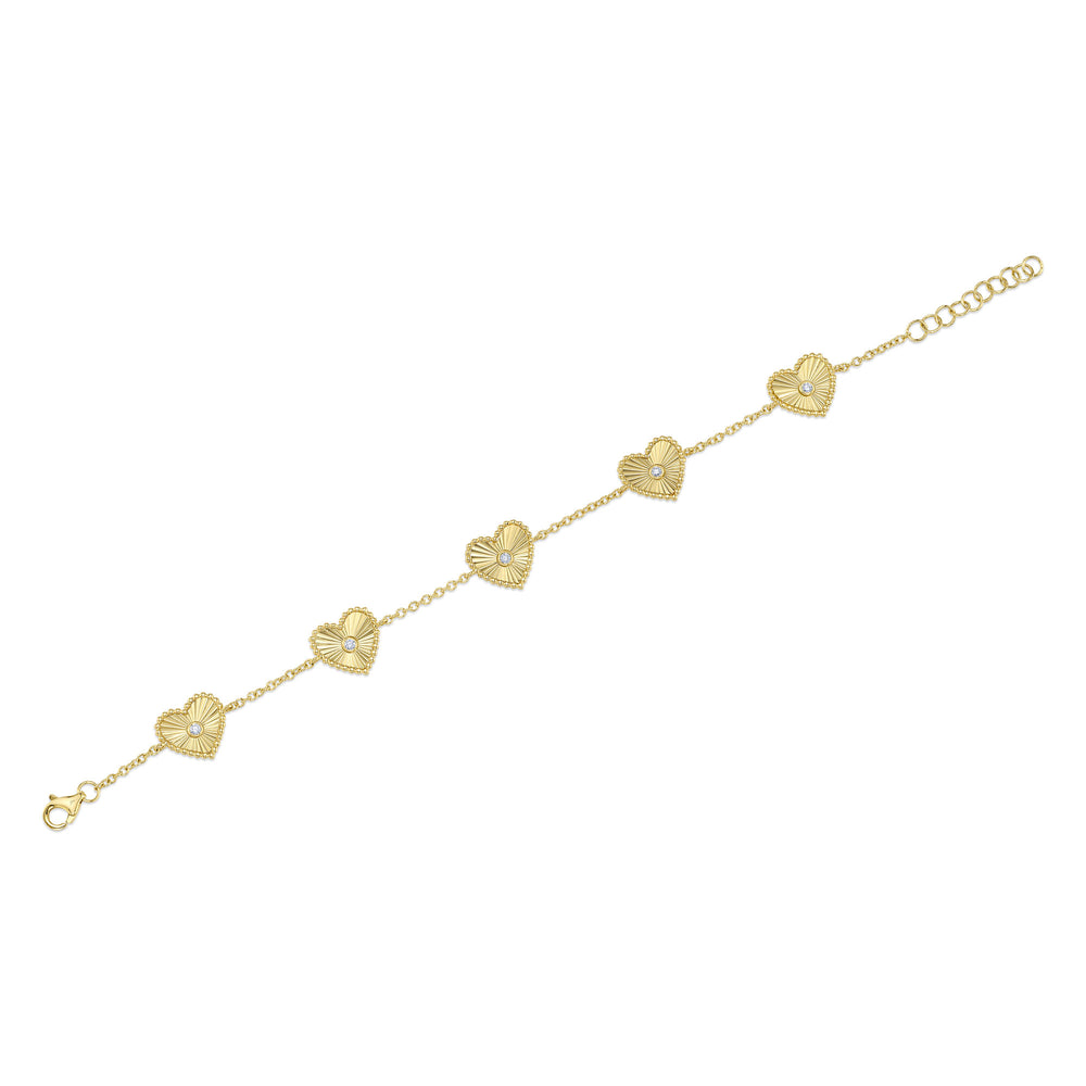 0.10Ct 14K Y/G Diamond Bezel Ribbed Heart Bracelet