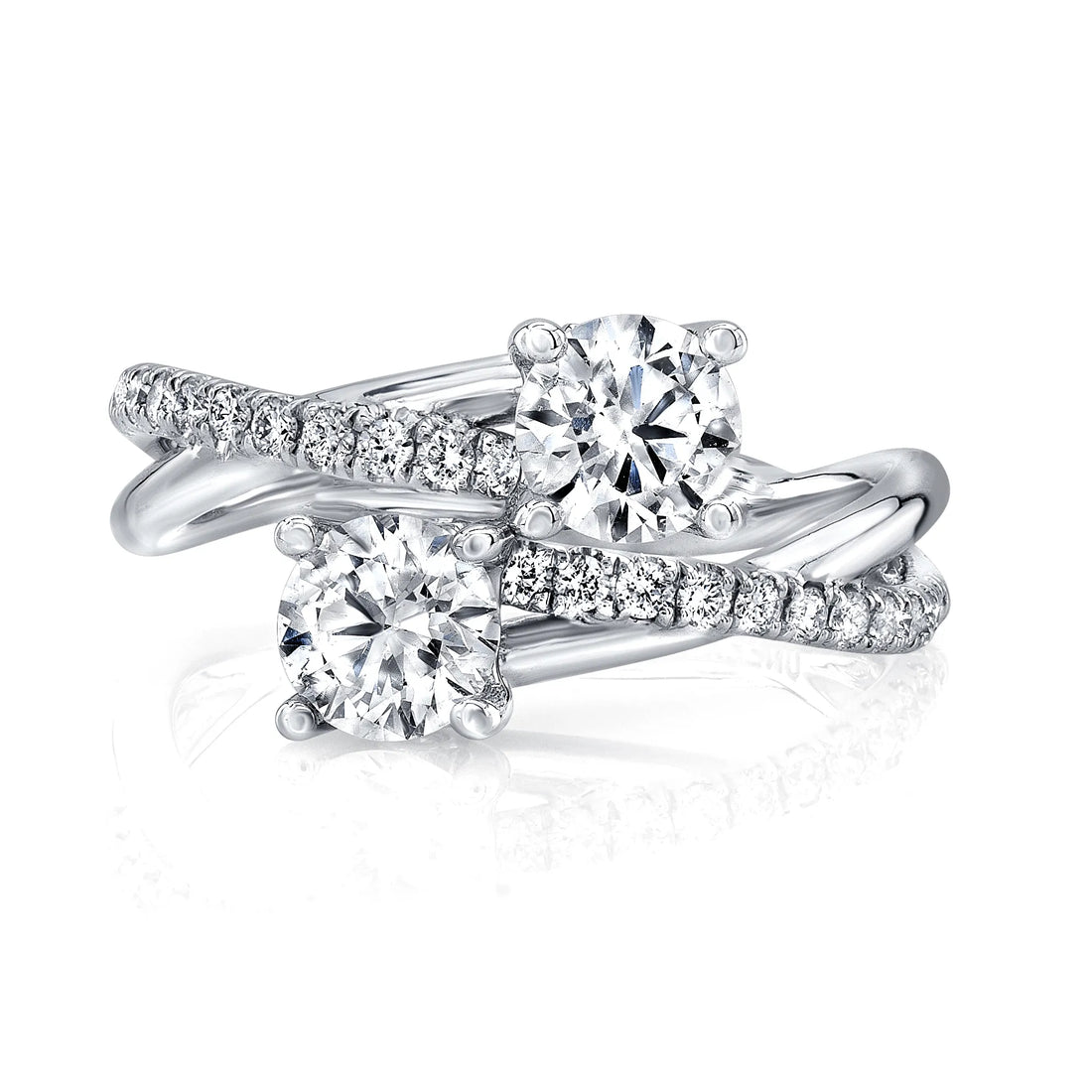 Uneek Two-Stone Diamond Ring with Infinity-Style Crisscross Shank