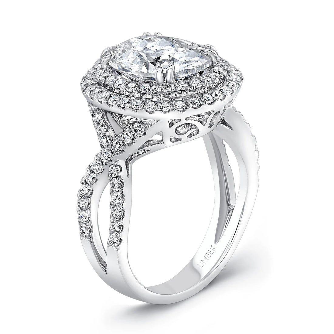 Uneek Radiance Collection Double-Halo Oval Shaped Engagement Ring