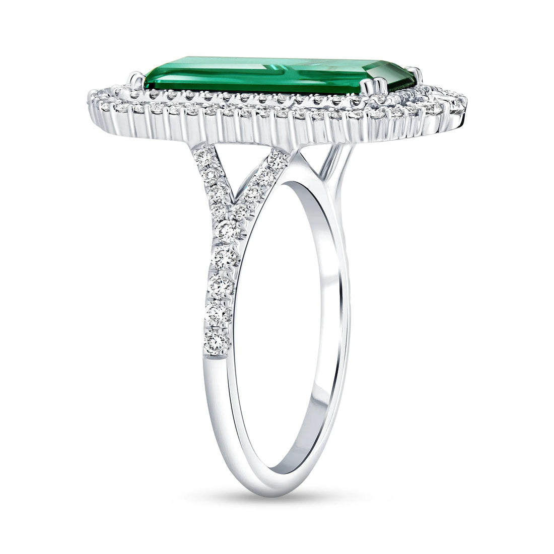 Uneek Precious Collection Double-Halo Elongated Cushion Cut Green Tourmaline Fashion Ring