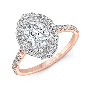 Uneek Petals Collection Double-Halo Oval Shaped Engagement Ring