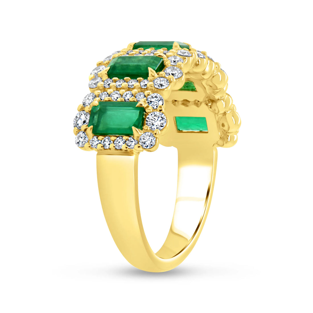 Uneek Petals Collection 5-Stone-Halo Emerald Cut Green Diamond Fashion Ring