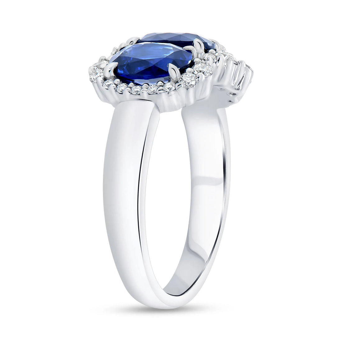Uneek Precious Collection 3-Stone-Halo Oval Shaped Blue Sapphire Fashion Ring