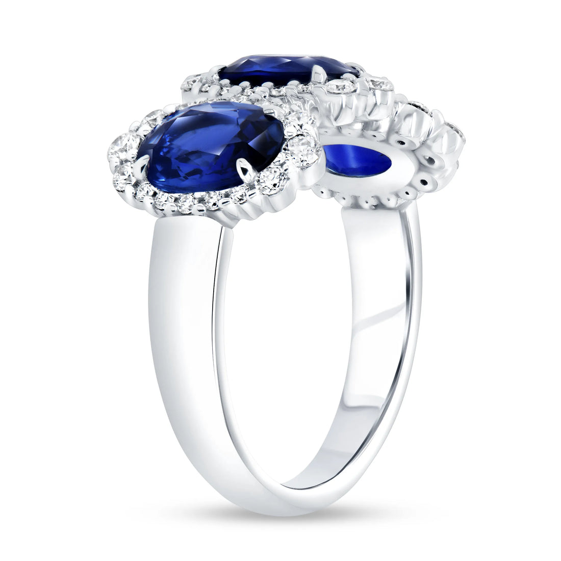Uneek Precious Collection 3-Stone-Halo Oval Shaped Blue Sapphire Fashion Ring