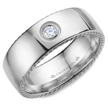 Crownring Wedding Band White Gold With 1 RD, TCW 0.10ct Diamond 8.00mm