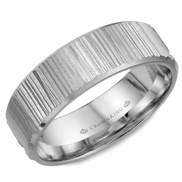 Crownring Wedding Band White Gold Carved 6.00mm
