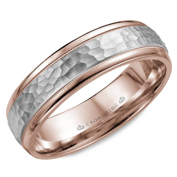 Crownring Wedding Band White and Rose Gold Carved 6.00mm